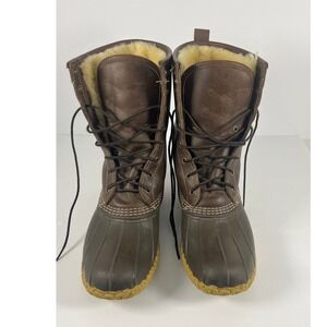LL Bean Shearling Lined Bean Boots Mens 10M Brown Leather Duck Boots 1003580 USA